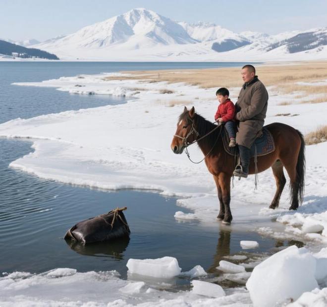 暴雪消融湖上牧民捞起漂浮的牛皮袋带回帐篷剪开后懵了(图1)
